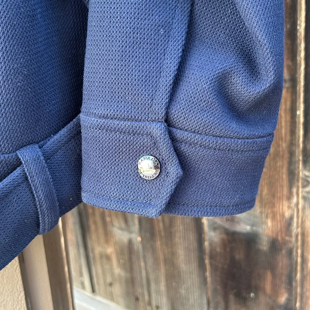Banana Republic Jacket Womens L Navy Blue Moto Belted Zip Biker Coat